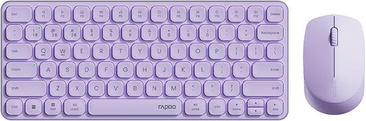 Rapoo Multi-Device Keyboard and Mouse Combo, 2.4GHz/Bluetooth 5.0/4.0 Wireless Keyboard & Mouse Set for Windows/Mac/Linux/Chrome, Support 4 Devices, Low-Profile Silent Click, Battery Powered, Purple