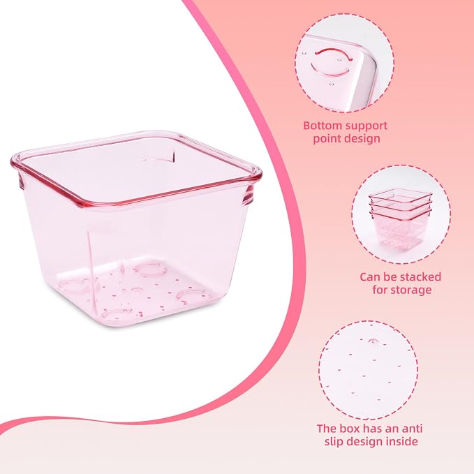Kitchen Desk Drawer Organizers Storage for Office, Small Acrylic Vanity Trays Makeup Organizer for Drawer Bathroom Plastic Make up Organizers 25 Pcs Pink