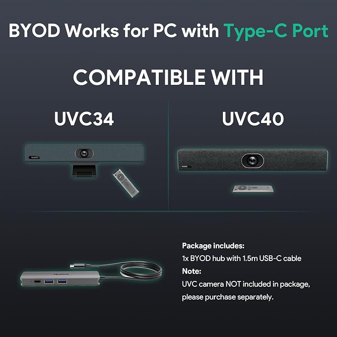 Yealink BYOD-Box Hub for UVC34, UVC40 E2 Video Conferencing Camera, Type-C Plug & Play Webcam Meeting Kit for Laptops, Ideal for Conference Rooms