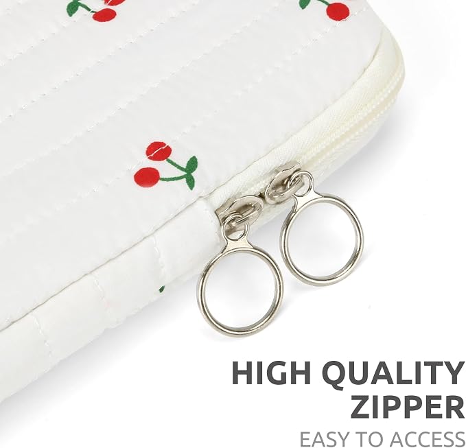 Puffy Laptop Sleeve 13-15.6 Inch Cute Quilted Laptop Protective Case Padded Floral Computer Sleeve for MacBook (B-Cherry, 13 Inch)