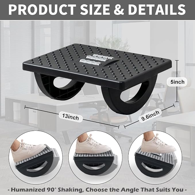 CasaZenith Foot Rest for Under Desk at Work - Ergonomic Foot Stools for Under Office Desk - Rocking Footrest with Roller Massager - Leg Rest for Chair, Computer Gaming -13" L x 9.6" W x 5" H