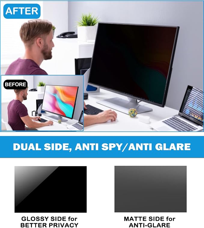 [2 Pack] 24 Inch Computer Privacy Screen , 16:9 Aspect Ratio Monitor Privacy Filter with Anti-Glare, Anti-Blue Light & Anti-Spy Protection, Removable Anti-Scratch Screen Protector for 24-Inch Widescreen Monitors