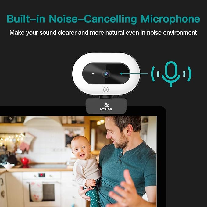 NexiGo StreamCam N930E, 1080P Webcam with Ring Light and Privacy Cover, Auto-Focus, Plug and Play, Web Camera for Online Learning, Zoom Meeting Skype Teams (Renewed)