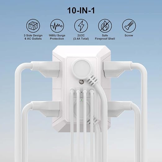 Multi Plug Wall Outlet Surge Protector - Teiobar Outlet Extender with 6 Outlets and 4 USB Ports(2 USB-C), Outlet Splitter for Home Office Dorm Room Essentials, ETL, White