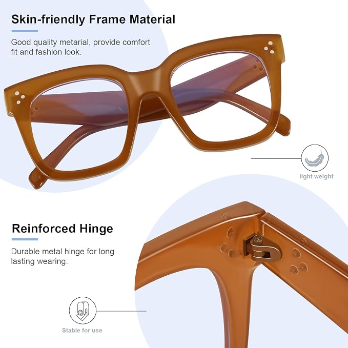 Ovresized Blue Light Blocking Glasses for Women Men Square Computer TV Eyeglasses