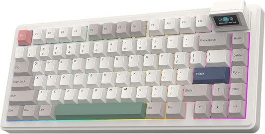 EPOMAKER RT82 Wireless Mechanical Keyboard with Screen, VIA Custom, 2.4GHz/USB-C/BT5.0, RGB Backlit, Gasket, 5-Paddings, PBT Keycaps, Hot-Swap Retro Gaming Keyboard (Creamy Jade)