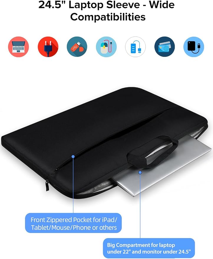 UPERFECT Laptop Sleeve 24-inch for Laptop/Portable Monitor/Notebook/Tablet with Large Capacity Side Pockets & Durable Handle-Waterproof/Shockproof-Padded Compartments-Zippered Accessory Storage