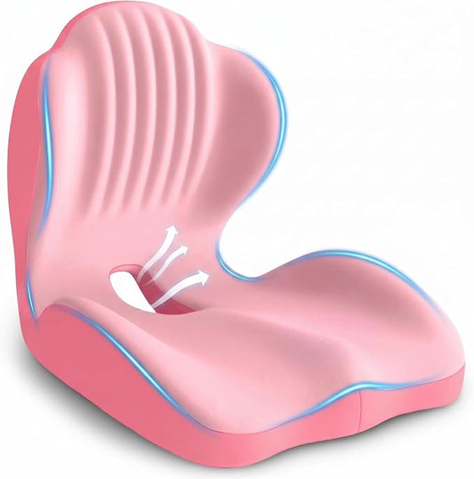 Ergonomic Office Chair Seat Cushion, L-Shaped Memory Foam Coccyx Cushion for Tailbone Pain Relief, Orthopedic Car Seat Cushion with Lumbar Support & Cutout Hollow for Sciatica & Back Pain (Pink)
