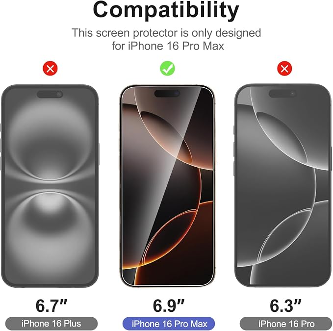 NEW'C 3x for iPhone 16 Pro Max Screen Protector (6.9 inches)+ 3x Camera Lens Protector, Sensor Protection, Case Friendly Tempered Glass Film + Dust Plug- Easy installation tool include