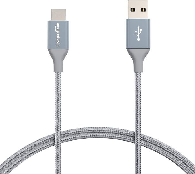 Amazon Basics Nylon Braided USB-C to USB-A 2.0 Fast Charging Cable, 480Mbps Speed, USB-IF Certified, Charge and Sync, for Apple iPhone 16/15, iPad, Samsung Galaxy, Tablets, Laptops, 3 foot, Dark Grey