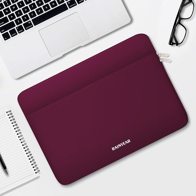 RAINYEAR Laptop Sleeve Case 15.6 Inch, Protective Portable Case with Front Pocket, Briefcase Handbag Computer Carrying Bag Laptop Bag Compatible for HP, Dell, Asus, Lenovo, Notebook, Red