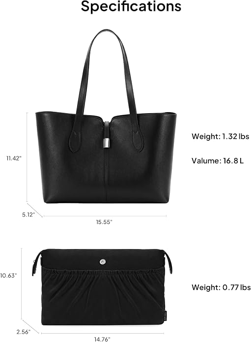 TOPEAST Laptop Tote Bag for Women with Removable Laptop Sleeve Lightweight 15.6" Work Shoulder Bag Leather Computer Handbag