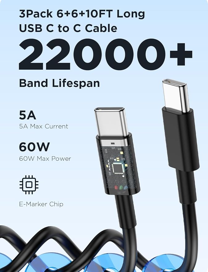 Essri 3Pack 60W Super Fast Charger for Samsung Galaxy S26 Ultra,Type C Charger Fast Charging with 6/6 /10FT Long USB C Cord for Samsung Galaxy S26/S26+/S25/S25 Ultra/S25+/S24 Ultra/S23 Ultra/S22