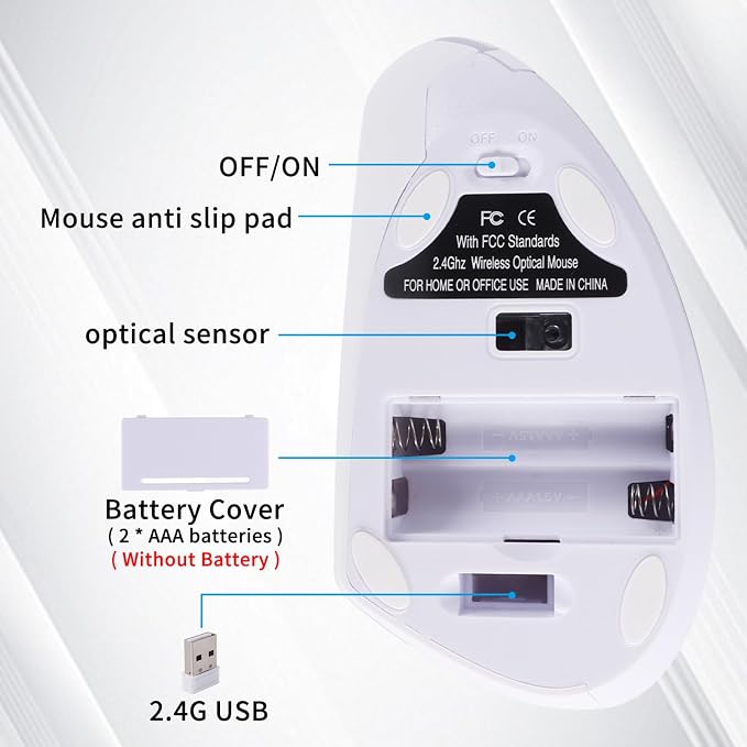 Left Handed Mouse, Wireless 2.4 GHz USB Lefty Ergonomic Vertical Mouse, Less Noise Cordless Mice with USB Receiver, 6 Buttons for Laptop Computer PC Desktop Mac Specifically for left hand(white)