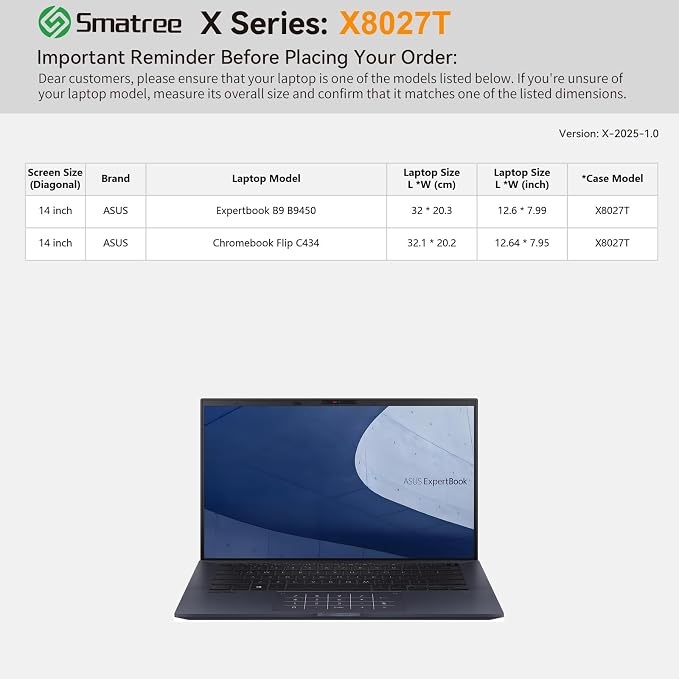 Smatree Hard EVA Protective Sleeve Case Compatible for 14 inch ASUS Expertbook B9 B9450, for 14 inch ASUS Chromebook Flip C434 Laptop Notebook Bag (X8027T)