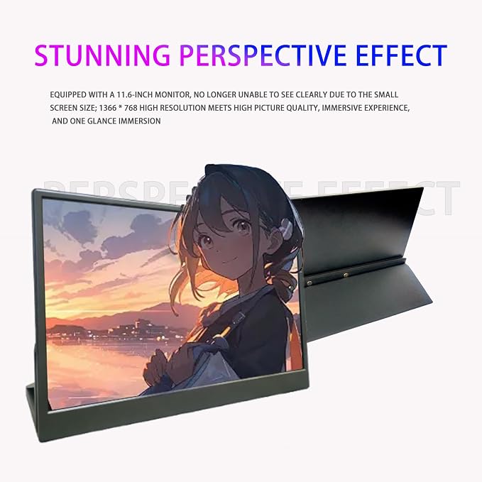 11.6“ Portable Monitor for Laptop, External Travel Monitor with Kickstand, USB-C HDMI Gaming Monitor with Built-in Speaker, Small Monitor for Laptop, Phone, PC PS4/5,Switch,Xbox,Office/Gaming