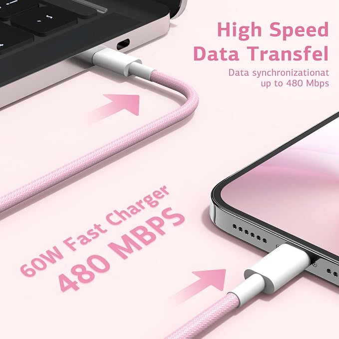 USB C Cable for iPhone 15 Charger Cord 6FT 3 Pack, 60W USB C to C Cable Replacement for iPhone 16 15 Plus 15 Pro Max, MacBook Pro 2021,Pad 12.9 inch/Air 5/4,for Samsung Galaxy S23 Ultra-Colorful