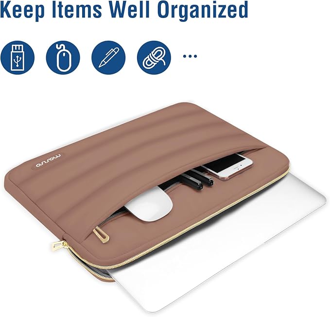 MOSISO Laptop Case 13.3 inch,13-13.3 inch Puffy Laptop Sleeve Compatible with MacBook Air 13.6 M5 M4 M3 M2 M1/Neo/Pro 13/14,HP Dell ASUS Lenovo,Polyester Horizontal Bag with Small Case, Mocha