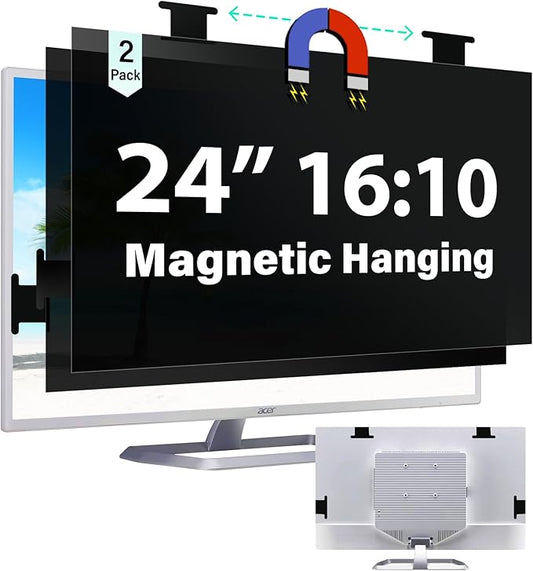 [2 Pack] Magnetic Hanging 24 Inch Computer Privacy Screen for 16:10 Aspect Ratio Widescreen Monitor, Eye Protection Anti Glare Blue Light Computer Monitor Privacy Filter, Removable 24in Protector Film
