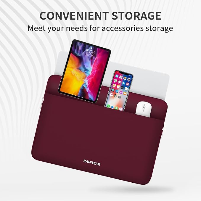 RAINYEAR Laptop Sleeve Case 13.3 Inch, Protective Portable Case with Front Pocket, Briefcase Handbag Laptop Bag Compatible with 13.3-14 Inch Laptop PC, 14 Inch MacBook Pro M5 M4 M3 M2 M1, Red