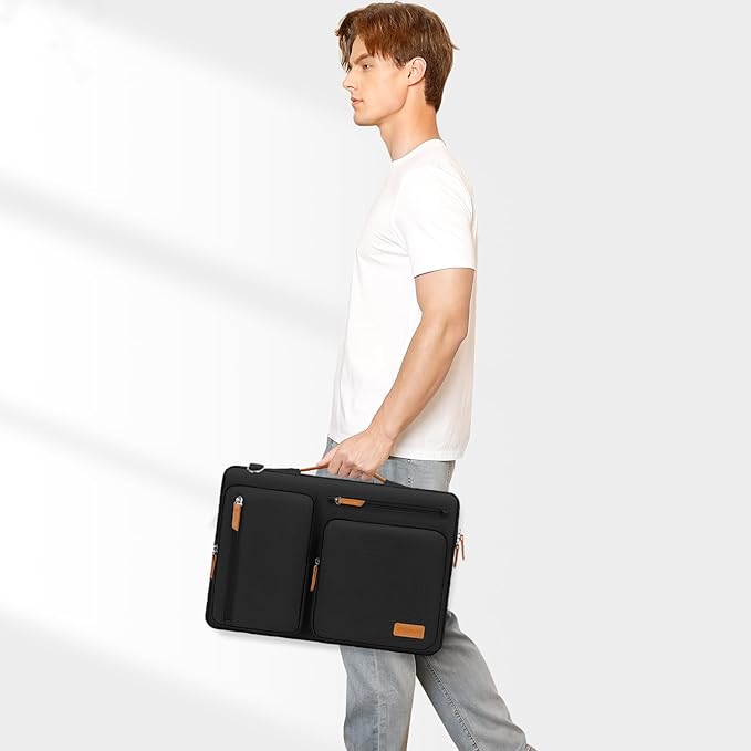 MOSISO 360 Protective Laptop Shoulder Bag,17-17.3 inch Computer Bag Compatible with MacBook, HP, Dell, Lenovo, Asus Notebook,Side Open Messenger Bag with 4 Zipper Pockets&Handle, Black