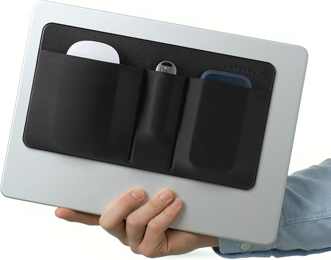 3-Pocket Adhesive Hard Drive Holder for Laptop | Stick-On Pouch for External SSD, HDD, Mouse and More - Black