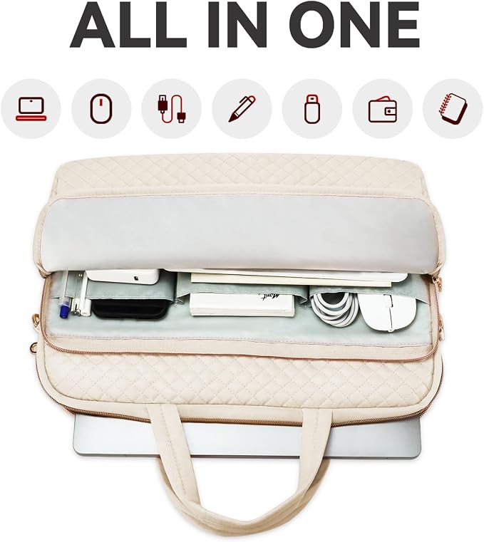 Laptop Case Bag Women Men Computer Sleeve Compatible with MacBook/Dell/HP/Acer/ASUS, Waterproof Shoulder Carrying Briefcase, Beige, 17-17.3 Inch