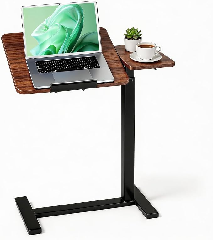 Mobile Standing Desk with Hidden Casters, Adjustable Height Desk, Portable Laptop Computer Table with Tilting Top, for Sit Stand Workstation, Compact and Sturdy for Home, Office, Dorm,Brown