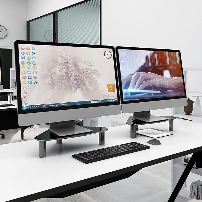 Hemudu 2 Pack Computer Monitor Riser | Triangle Save Space Desktop Corner Stand for Computer Monitor & Laptop Black HD01B-203
