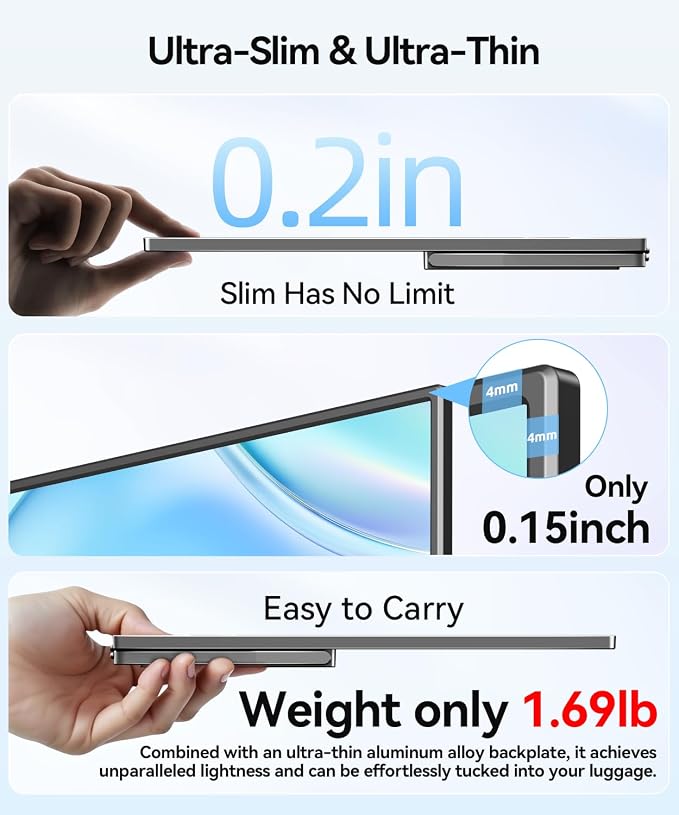 Wireless Portable Monitor with 8000mAh Battery- 15.6" 1080P IPS Second Screen for Travel/Office, AirPlay & Miracast Casting, Up to 5 hrs Use, No Cables or Drivers Needed, Works with Laptop/PC/Phone