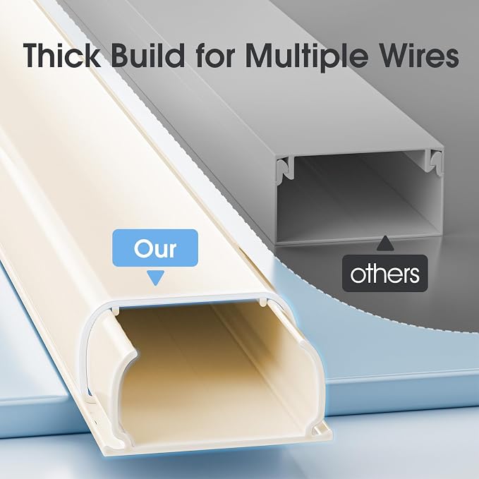 Large Cord Hider - 47in Wire Hiders for TV on Wall, Paintable Cable Hider, X-Large Cable Management Kit, Cord Hiding for Wall, W1.6in H0.8in, Beige