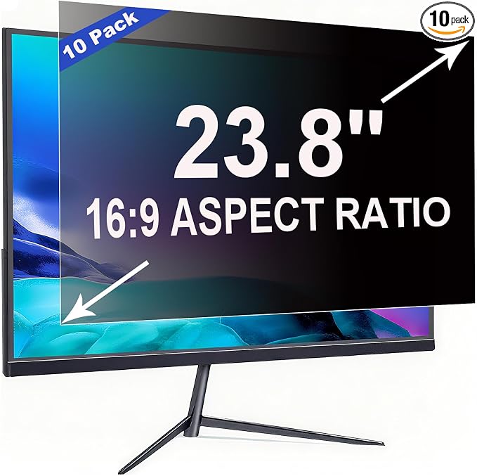 10 Pack Privacy Screen for 23.8 Inch 16:9 (52.7x29.8cm) Computer Monitor - Blue Light Filter & Anti-Glare, Removable Screen Privacy Shield | PC Protector Film for Office