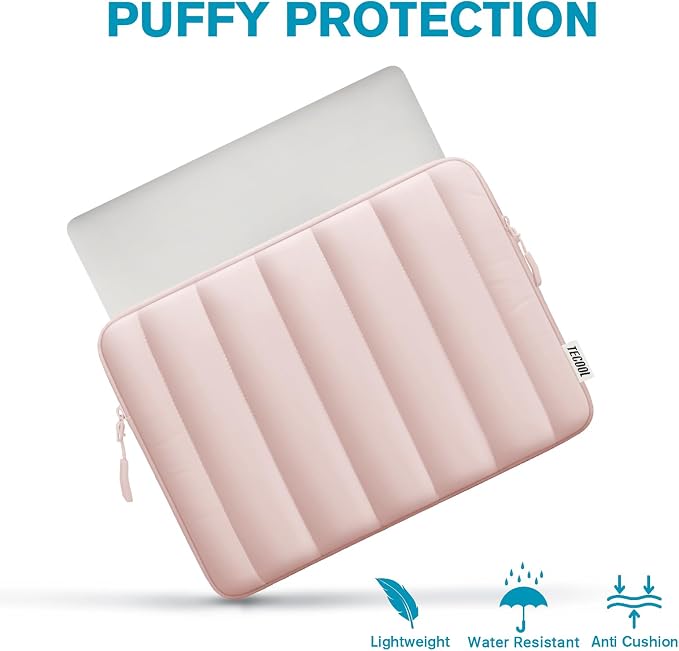 TECOOL Puffy Laptop Case 14 inch, Laptop Sleeve 14 inch for 14" Lenovo Thinkpad Ideapad HP EliteBook Pavilion Dell Chromebook, Protective Waterproof Sleeve 14 inch Computer Bag with Small Case,Pink