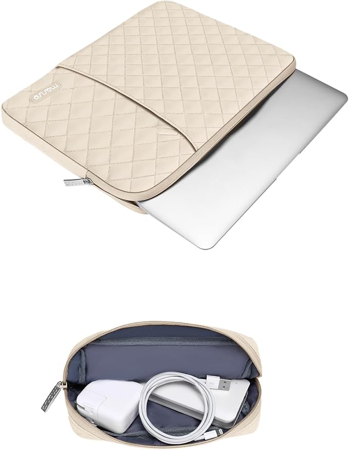 MOSISO Laptop Case 16 inch, 15-15.6 inch Laptop Sleeve Compatible with MacBook Pro 16, HP Dell Acer ASUS Lenovo Notebook, Square Quilted Vertical Computer Bag with Pocket&Small Case, Sand