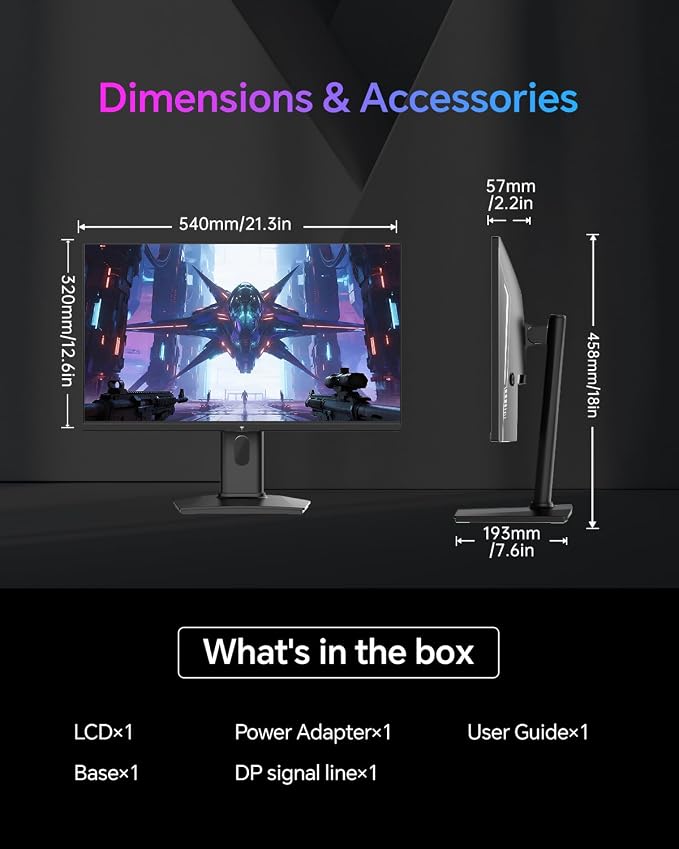 KTC 24 Inch Gaming Monitor 180Hz - 2K 1440P Computer Monitors, Fast IPS Vertical Monitor with HDR 400, Adaptive Sync, Up to 185Hz, HDMI & Display Port, Tilt Pivot Height Adjustable, Vesa Mount, H24T7