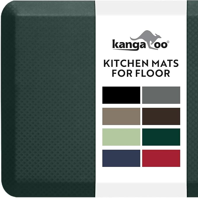 KANGAROO Anti Fatigue Mats for Kitchen Floor, Reduce Foot, Knee Pressure, 3/4 Inch Thick Cushioned Ergonomic Mat, Waterproof Comfort Rug for Under Sinks, Standing Desk, Stores, 20x32, Hunter Green