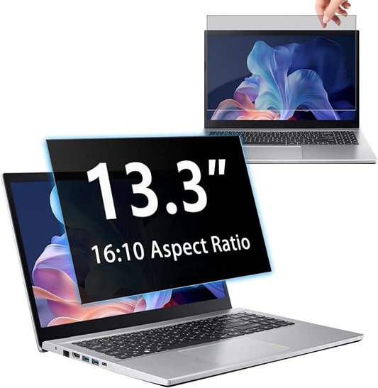 13.3" Privacy Screen Computer for 16:10 Aspect Ratio, 2-Sided Removable Anti-Peeping/Anti-Glare, Blue Light Block, UV Protect, Reduce Strain, Anti-Scratch, Fits 13.3-inch 16:10 Protector Film