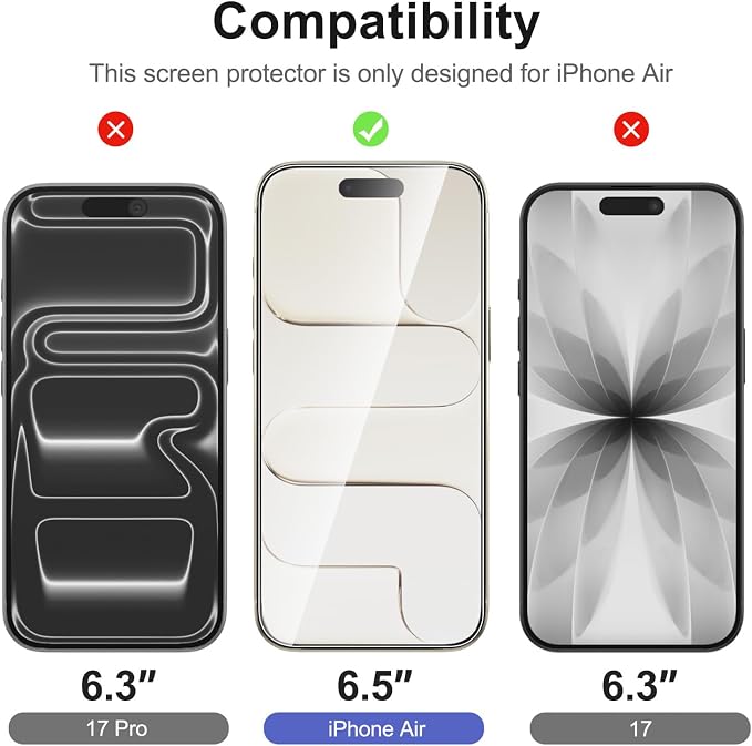 NEW'C 3x Screen Protector for iPhone Air (6.5 inches)+ 3x Camera Lens Protector, Sensor Protection, Case Friendly Tempered Glass Film, Ultra Resistant, Easy installation tool include