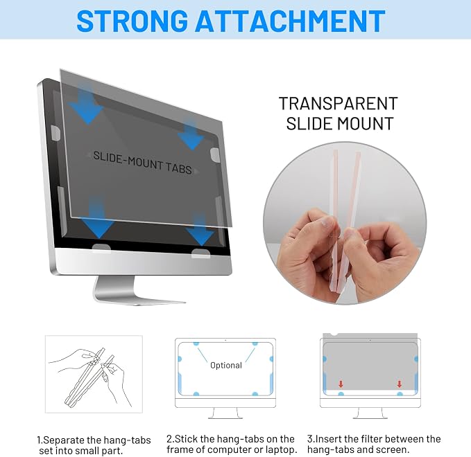 Plastic Slide Mount Adhesive Strips for Privacy Screen, Replacement Kits Double Sided Adhesive Stickers Holder Tabs for Computer Monitors or Laptops Privacy Filter