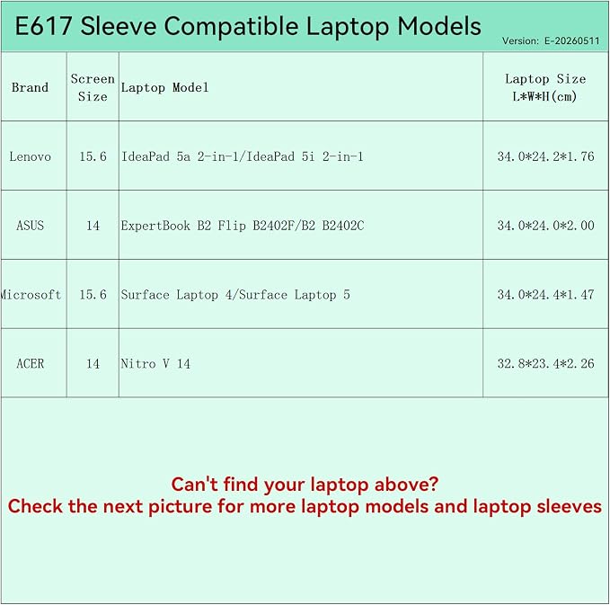 Smatree Elite Laptop Sleeve for 15.6 inch Lenovo IdeaPad 5a/5i 2-in-1,Microsoft Surface 5/4,14 inch ASUS ExpertBook B2 Flip B2402F/B2 B2402C,ACER Nitro V 14, Protective Laptop Case with Pocket(E617)