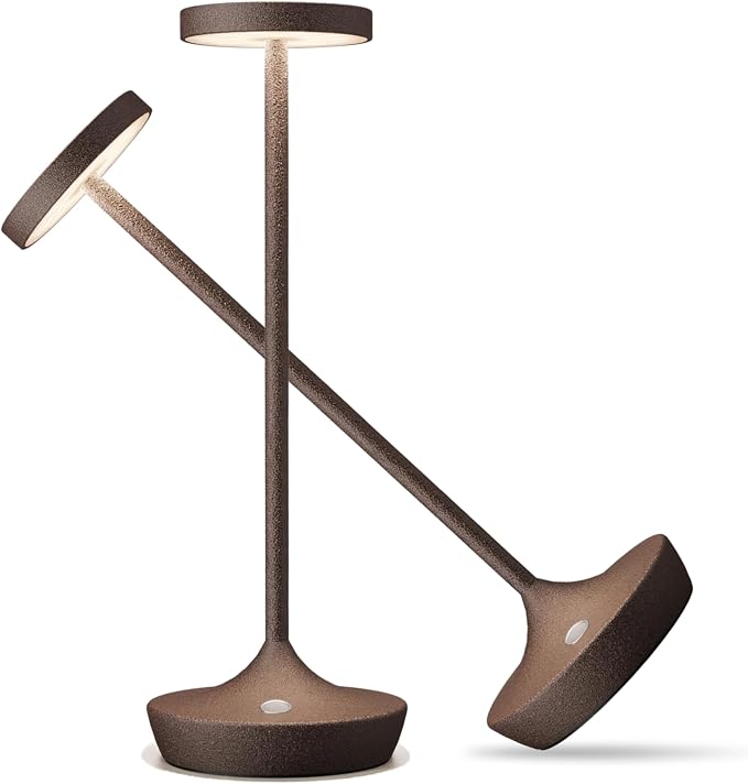 Rechargeable Cordless Table Lamp, 6000mAh Battery Powered LED Desk Lamp, Portable Metal Touch Lamp with 3-Level Dimming, Waterproof Outdoor Light for Patio, Restaurant, Dining (2 Rust)