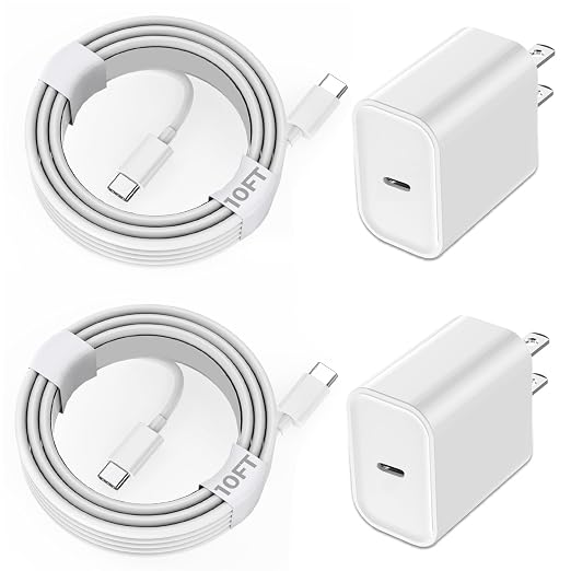 iPhone 17/16/15 Charger Fast Charging,2Pack 10FT Long USB C to C i Phone Fast Charging Cable Cord with 20W USBC Quick Charger Block Adapter for iPhone 17/16 Pro/15 ProMax/15 Plus,iPad 12.9/11/10.9/Air