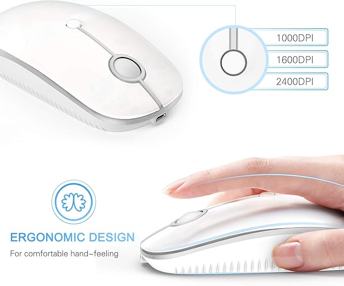 VssoPlor Type C Wireless Mouse, Dual Mode 2.4G Wireless Mouse USB C Cordless Mice with Nano USB and Type C Receiver Compatible with PC, Laptop, MacBook and All Type C Devices-White Silver