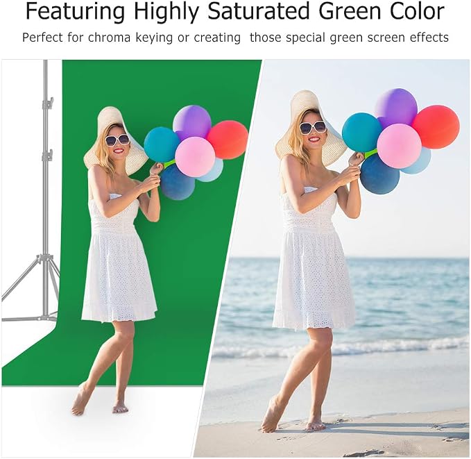 2x3m/6.6x10ft Professional Green Screen Backdrop Studio Photography Background Washable Durable Polyester-Cotton Fabric Seamless One-Piece Design for Product