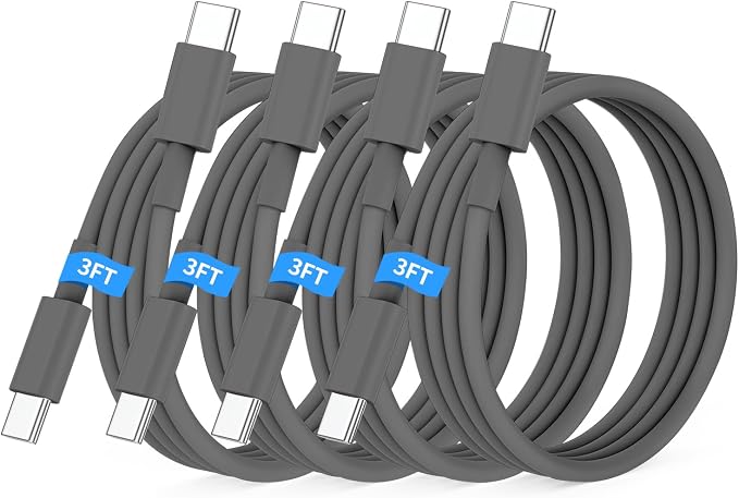 USB C to USB C Cable 3FT for Apple iPhone 16 15 Charger Cord,4Pack 60W C to C Cable Fast Charging Wire for iPhone 16 15 Pro Plus Pro Max iPad Pro/Air MacBook Pro/Air,for Galaxy S24 S23-Gray