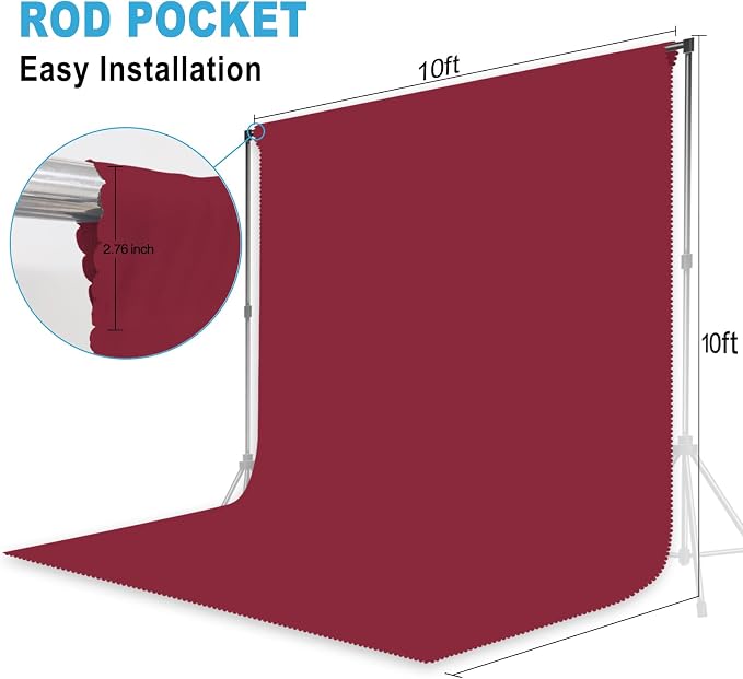 Burgundy Backdrop for Photoshoot, Professional Photo Backdrop Background Curtain for Product Photography, Portraits, Wedding, Party, Live Streaming Video Recording 10X10 FT (Background Only)