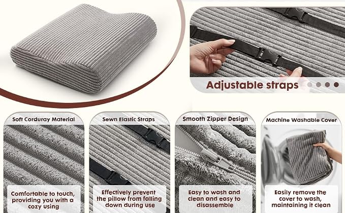 B Shape Corduroy Recliner Foot Pillow, Foam Extra Large Foot Rest Cushion with Adjustable Straps, Suitable for Bed Chair Sofa Headrest Back Lumbar Leg Support Pillow (Dark Grey)