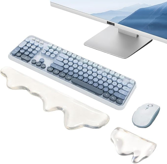 Gel Keyboard and Mouse Wrist Rest Set Abstract Clear Keyboard Wrist Rest Transparent Ergonomic Cute Minimalist Mountain Silicone Non-Slip Mouse Wrist Pad Support for Computer Gaming Home Office