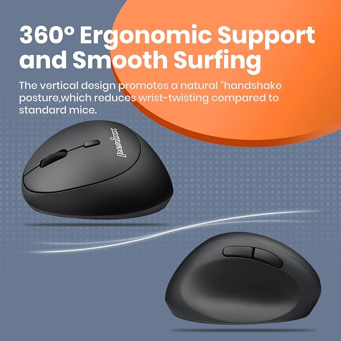 Perixx Perimice-719L, Left Handed Wireless Vertical Mouse, Portable Size for Laptops Computer, 3 Level DPI (Pack of 2)