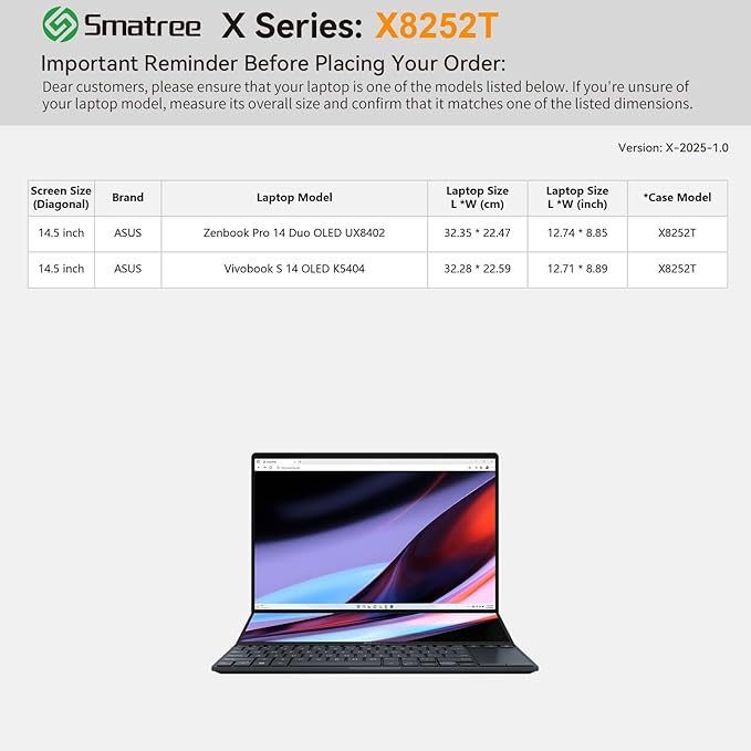 Smatree Hard EVA Protective Sleeve Case Compatible for 14.5 inch ASUS Zenbook Pro 14 Duo OLED, for ASUS Zenbook Pro 14 OLED, for ASUS Vivobook S 14 K5404 Laptop and Anti-Shock Bag (X8252T)